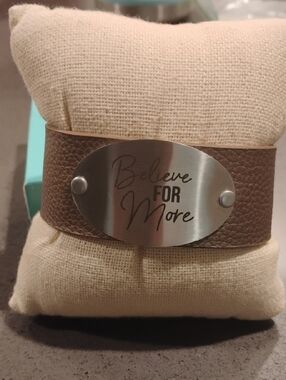 Believe For More Brown Leather Inspirational Bracelet